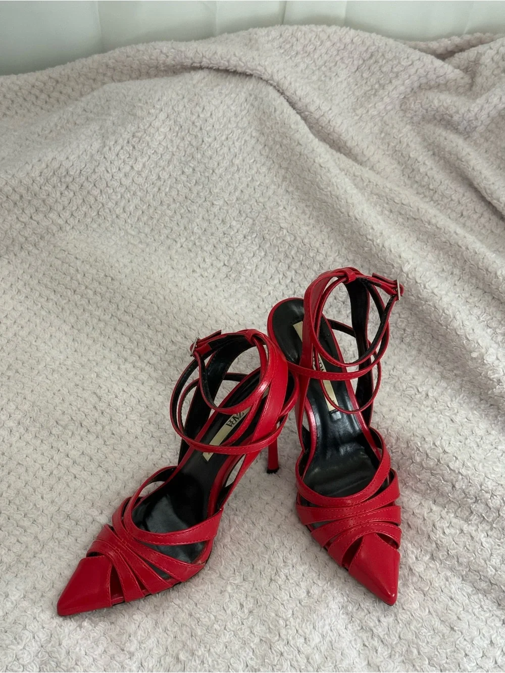 Red Strappy Pointed-Toe Heels - Picture 3 of 6